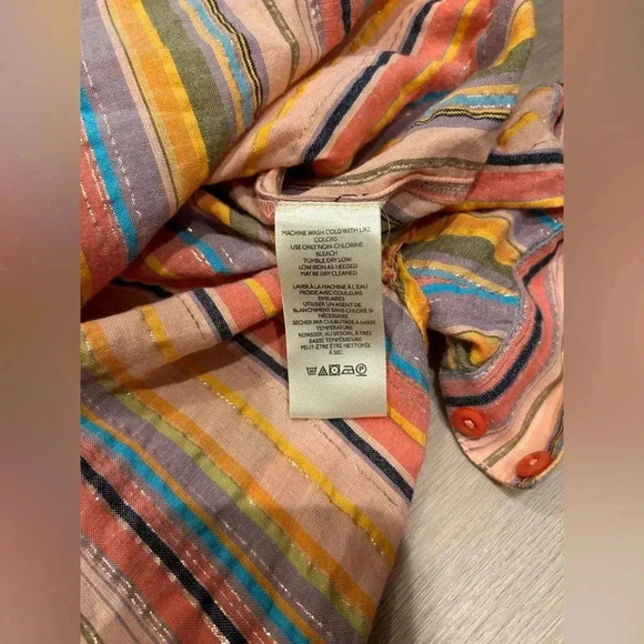 Anthropologie PILCRO Boyfriend Striped Shirt Rainbow Metallic / Size S/M / - Picture 8 of 9